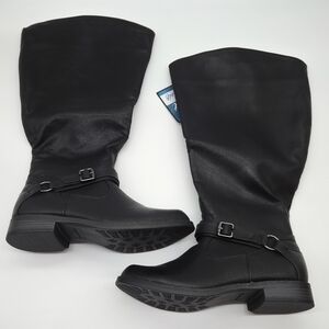 Easy Street Quinn Harness Detail Black Tall Boots With Extra Wide Calf Size 7.5